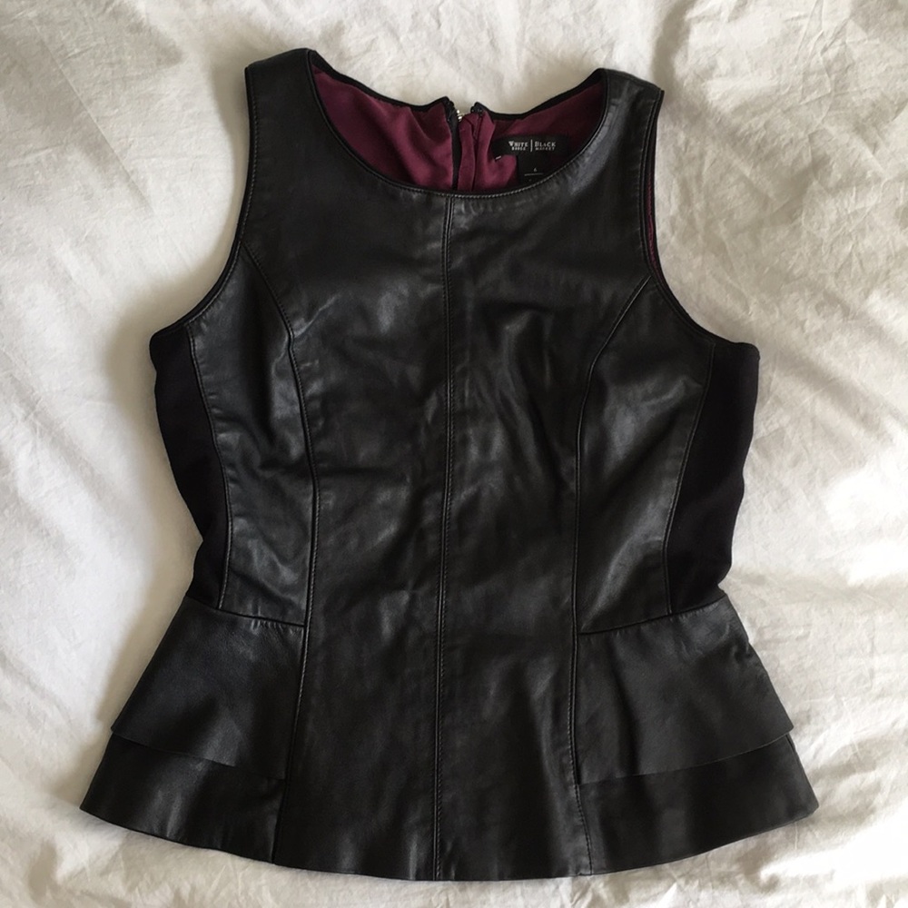 WHBM Black Genuine Leather Peplum top